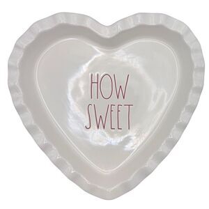 Rae Dunn "How Sweet" Heart Shaped Pie Dish White Ceramic